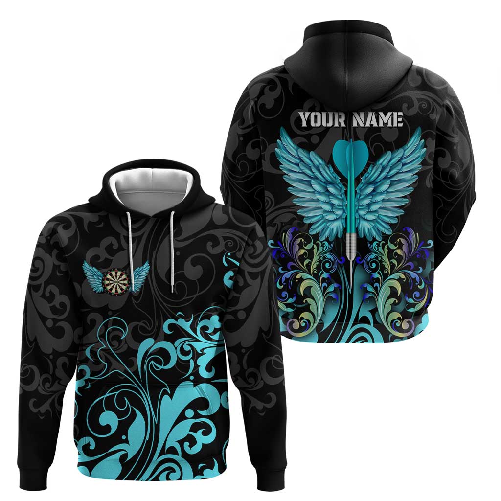 Personalized Elegant Wings and Dartboard Design Hoodie with Swirling Floral Patterns TS04