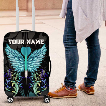 Personalized Elegant Wings and Dartboard Design Luggage Cover with Swirling Floral Patterns TS04
