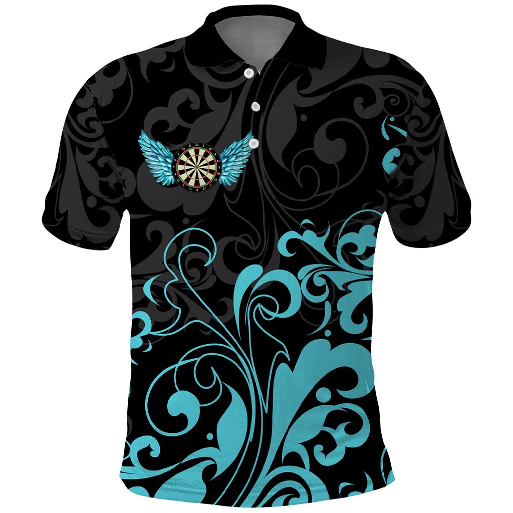 Personalized Elegant Wings and Dartboard Design Polo Shirt with Swirling Floral Patterns TS04