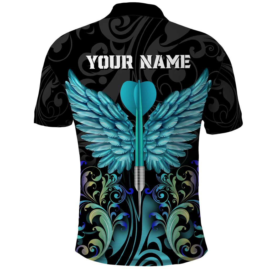 Personalized Elegant Wings and Dartboard Design Polo Shirt with Swirling Floral Patterns TS04