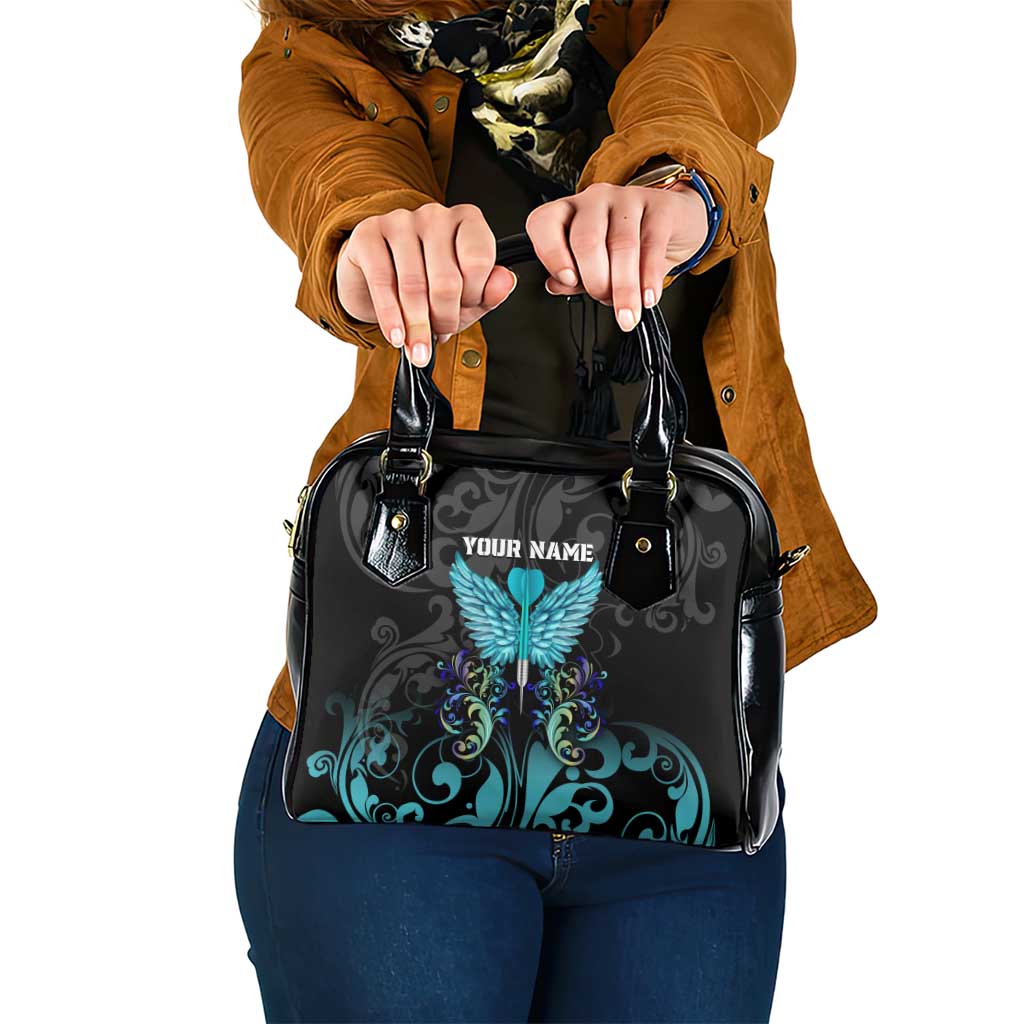 Personalized Elegant Wings and Dartboard Design Shoulder Handbag with Swirling Floral Patterns TS04