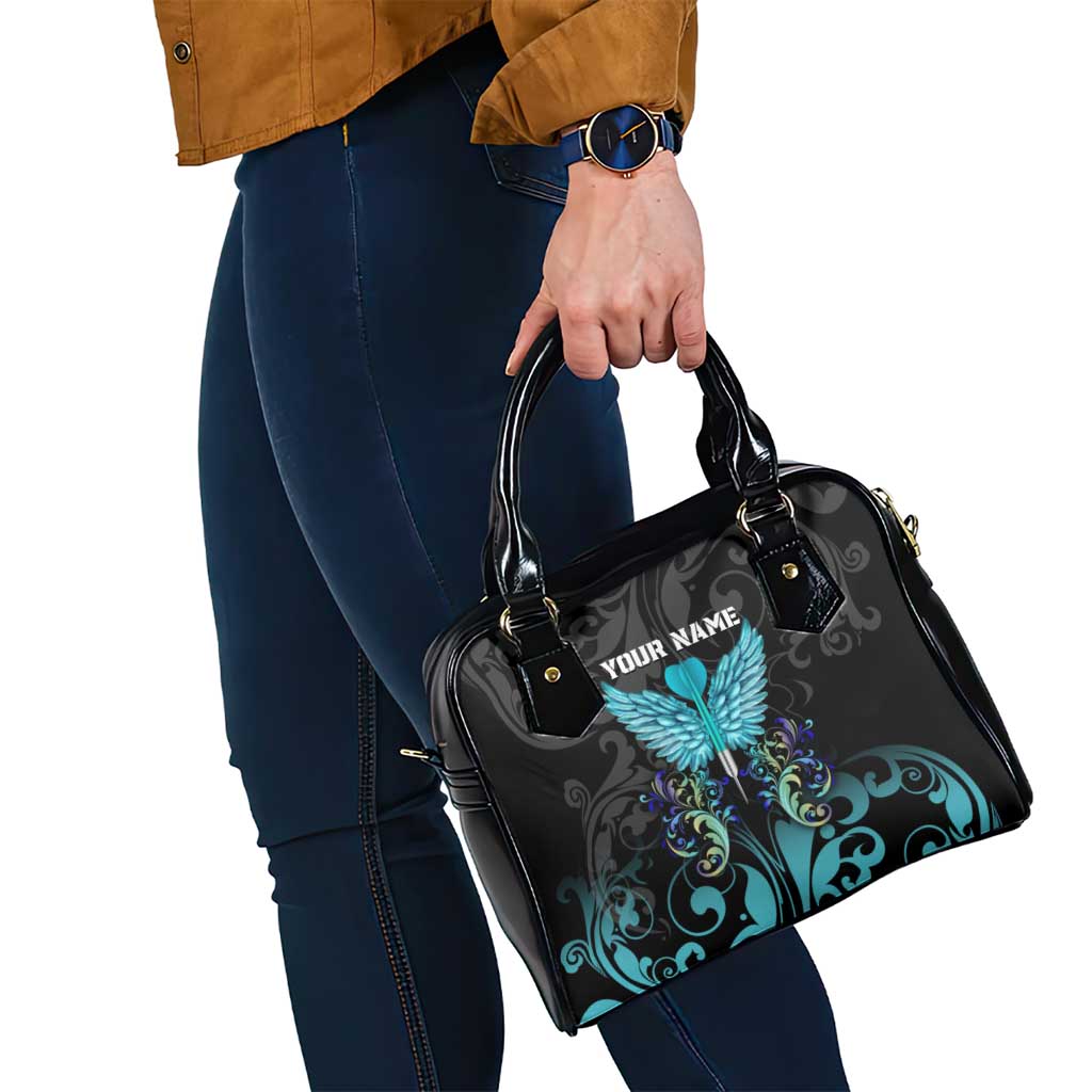 Personalized Elegant Wings and Dartboard Design Shoulder Handbag with Swirling Floral Patterns TS04
