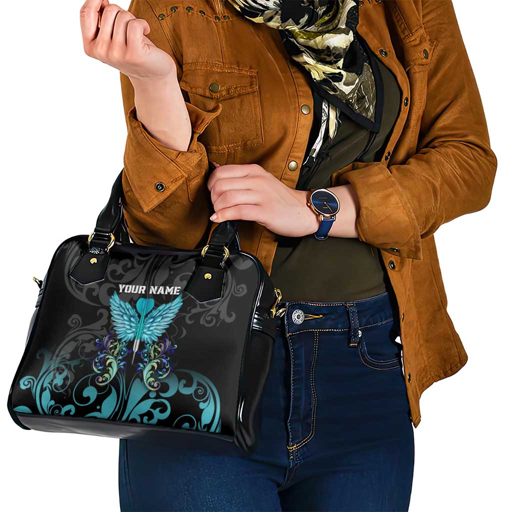 Personalized Elegant Wings and Dartboard Design Shoulder Handbag with Swirling Floral Patterns TS04