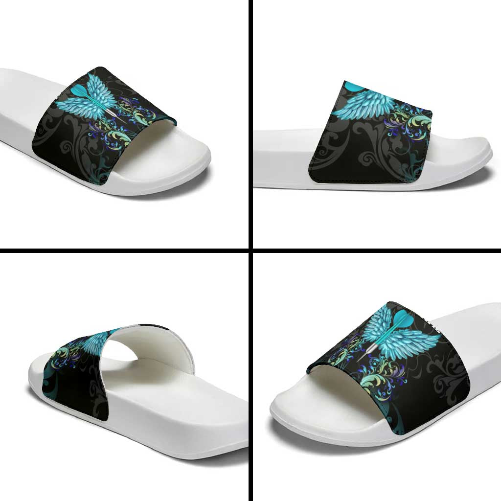 Personalized Elegant Wings and Dartboard Design Slide Sandals with Swirling Floral Patterns TS04