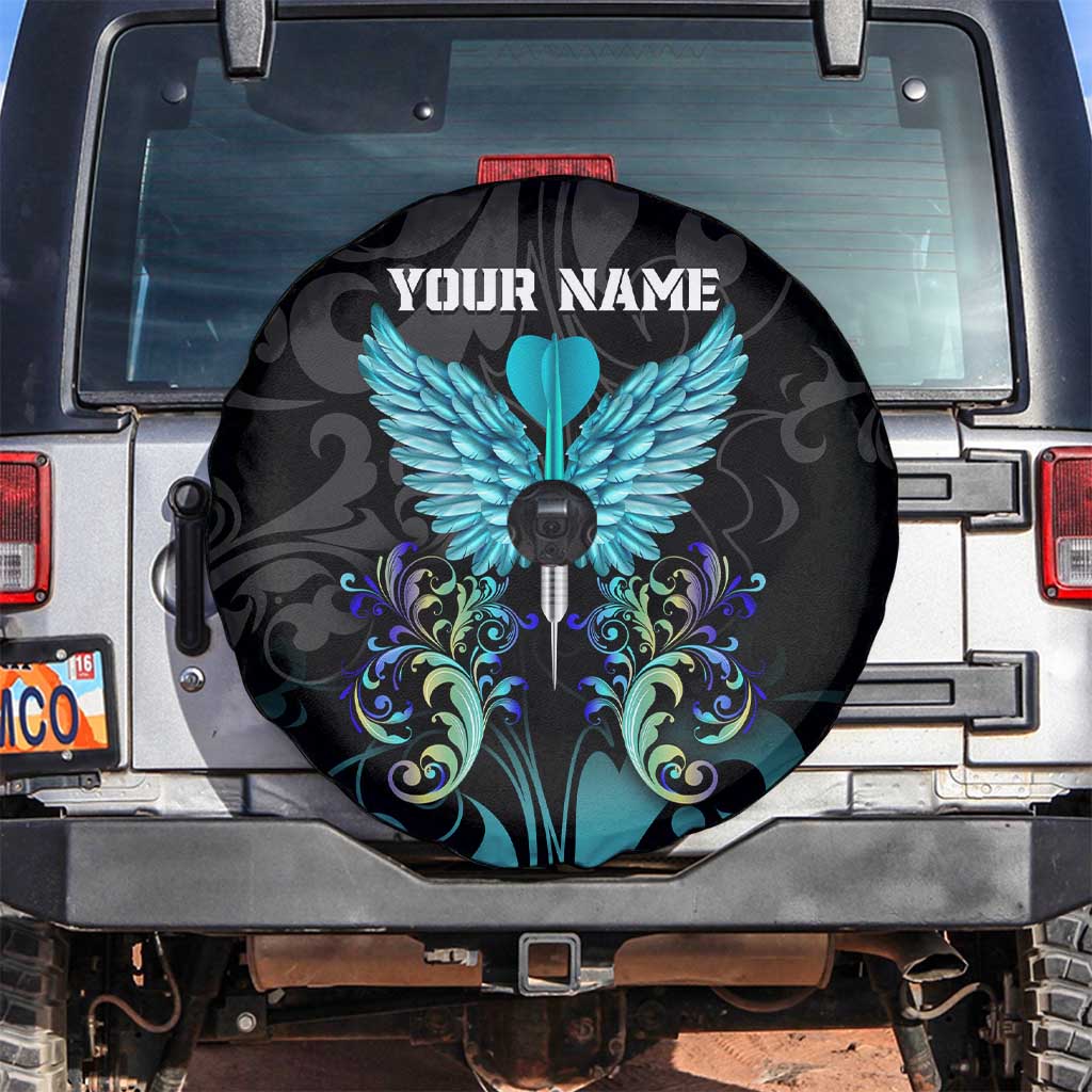 Personalized Elegant Wings and Dartboard Design Spare Tire Cover with Swirling Floral Patterns TS04