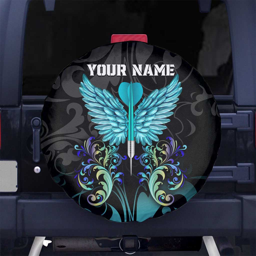 Personalized Elegant Wings and Dartboard Design Spare Tire Cover with Swirling Floral Patterns TS04