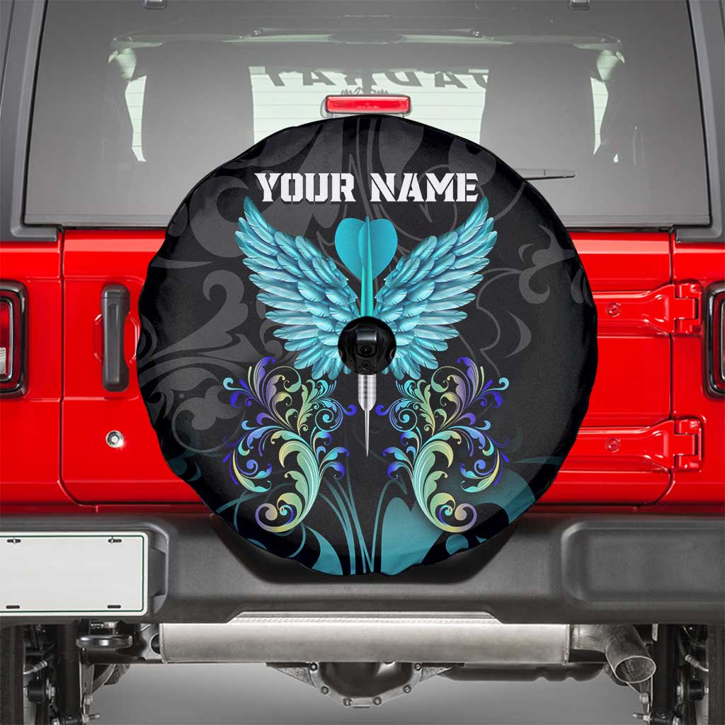 Personalized Elegant Wings and Dartboard Design Spare Tire Cover with Swirling Floral Patterns TS04