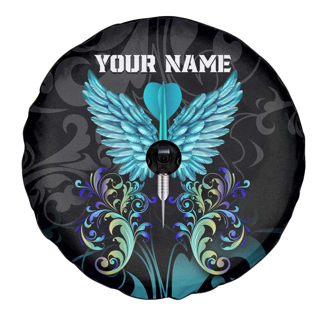 Personalized Elegant Wings and Dartboard Design Spare Tire Cover with Swirling Floral Patterns TS04