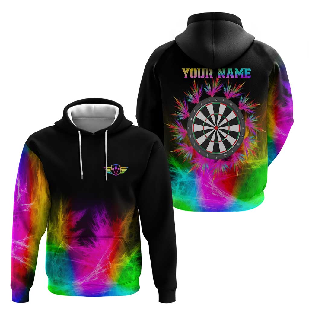 Personalized Colorful Neon Darts Hoodie with Bold Abstract Background TS04
