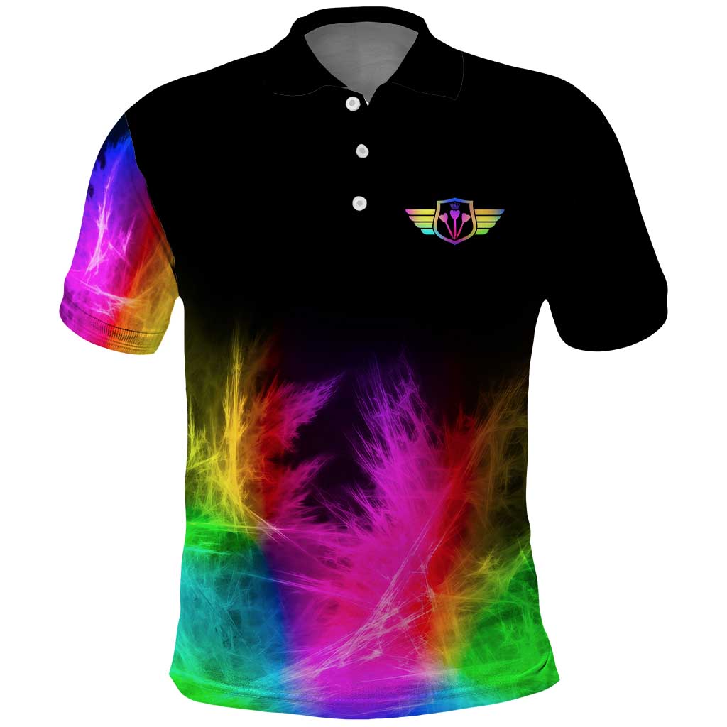 Personalized Colorful Neon Darts Polo Shirt with Bold Abstract Background TS04