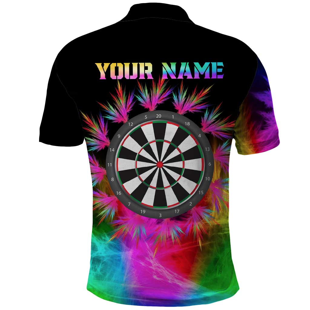 Personalized Colorful Neon Darts Polo Shirt with Bold Abstract Background TS04