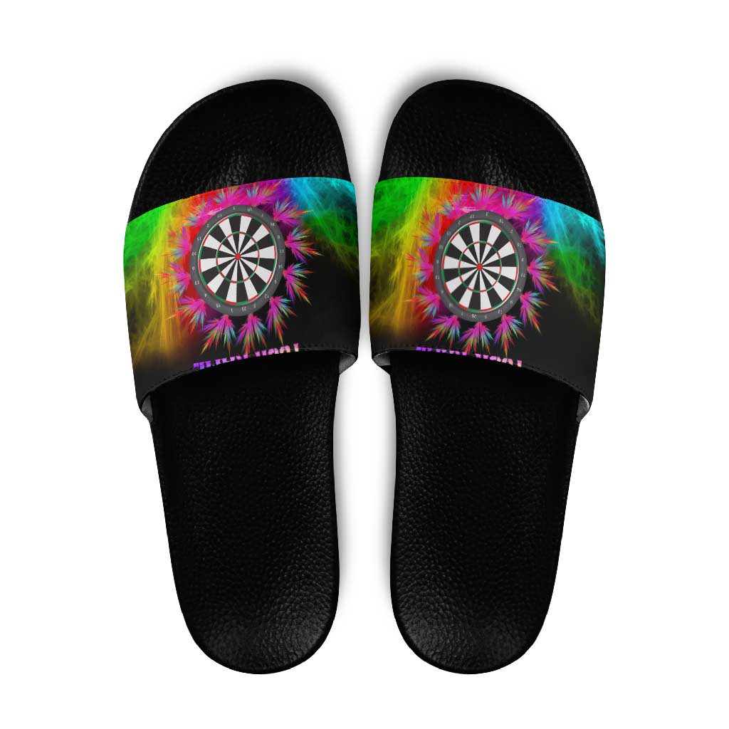Personalized Colorful Neon Darts Slide Sandals with Bold Abstract Background TS04
