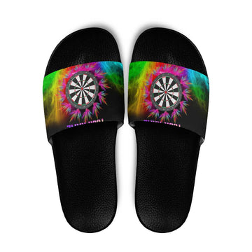 Personalized Colorful Neon Darts Slide Sandals with Bold Abstract Background TS04