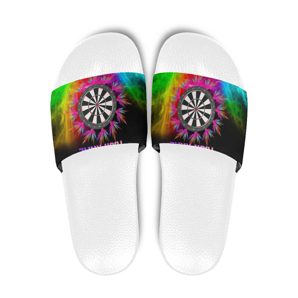 Personalized Colorful Neon Darts Slide Sandals with Bold Abstract Background TS04