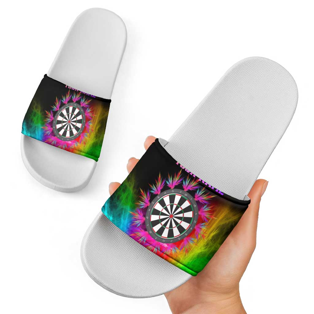 Personalized Colorful Neon Darts Slide Sandals with Bold Abstract Background TS04