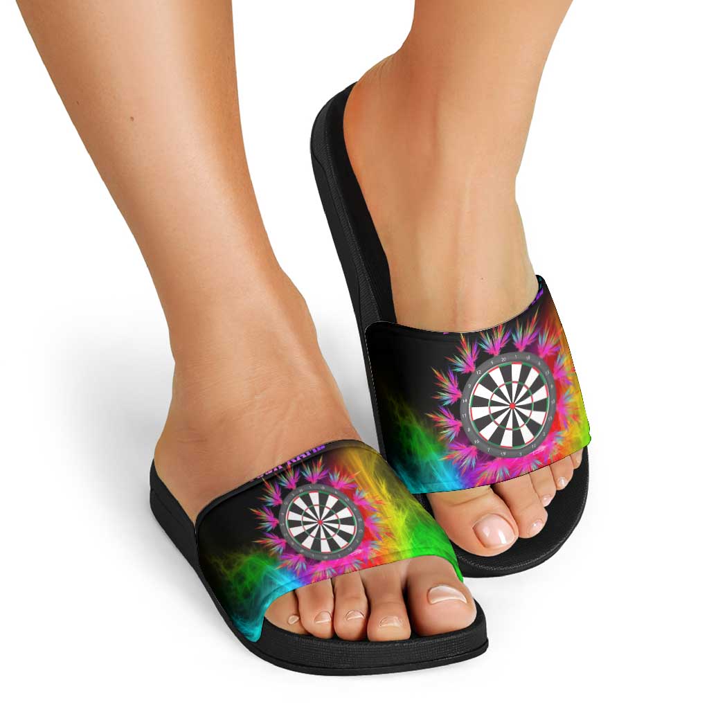 Personalized Colorful Neon Darts Slide Sandals with Bold Abstract Background TS04