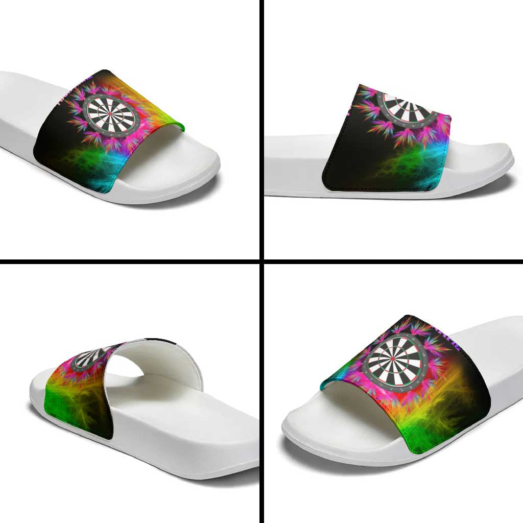 Personalized Colorful Neon Darts Slide Sandals with Bold Abstract Background TS04