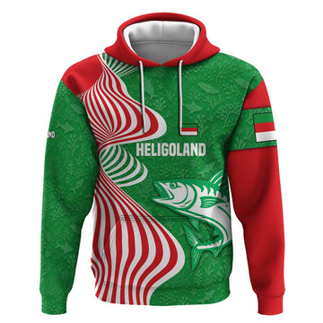 Germany Heligoland Hoodie with Fish Illustration and Red Green Wave TS04