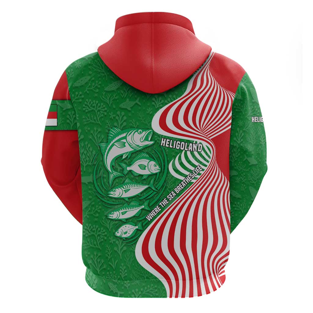 Germany Heligoland Hoodie with Fish Illustration and Red Green Wave TS04
