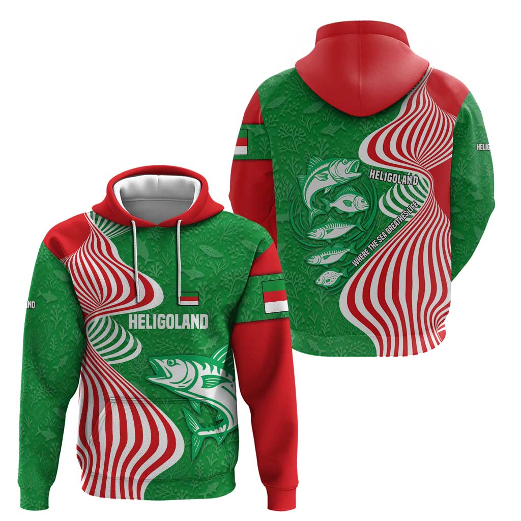 Germany Heligoland Hoodie with Fish Illustration and Red Green Wave TS04