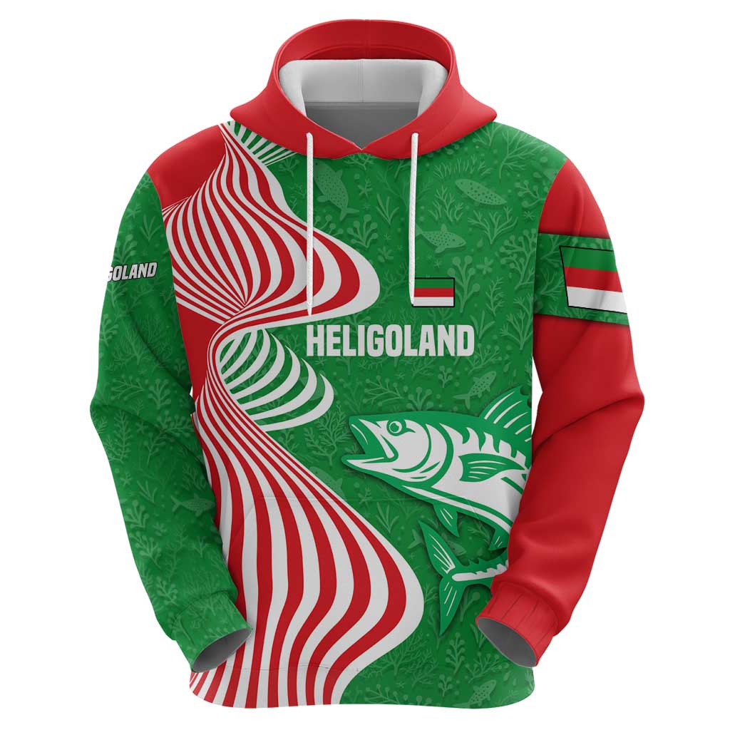 Germany Heligoland Hoodie with Fish Illustration and Red Green Wave TS04