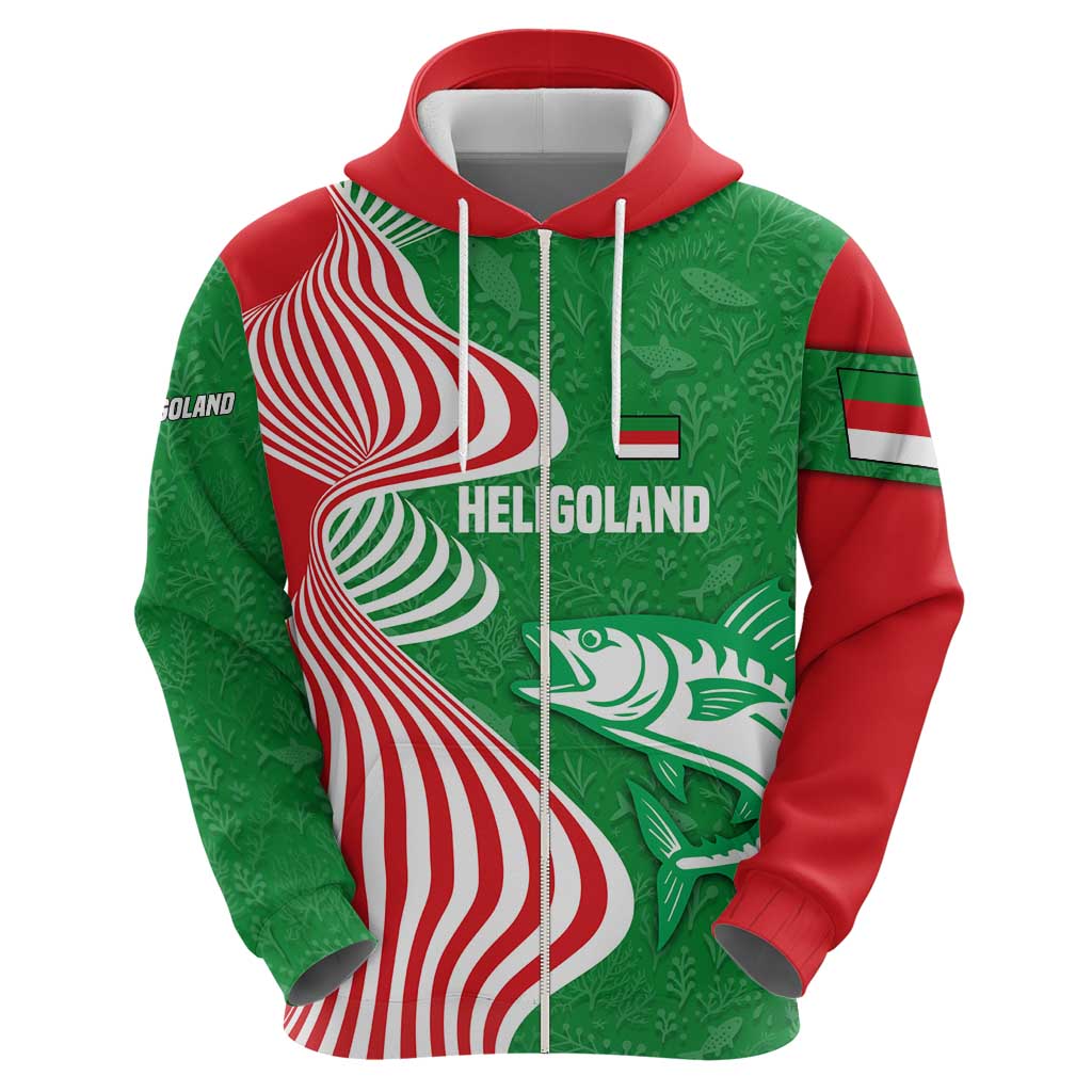 Germany Heligoland Hoodie with Fish Illustration and Red Green Wave TS04
