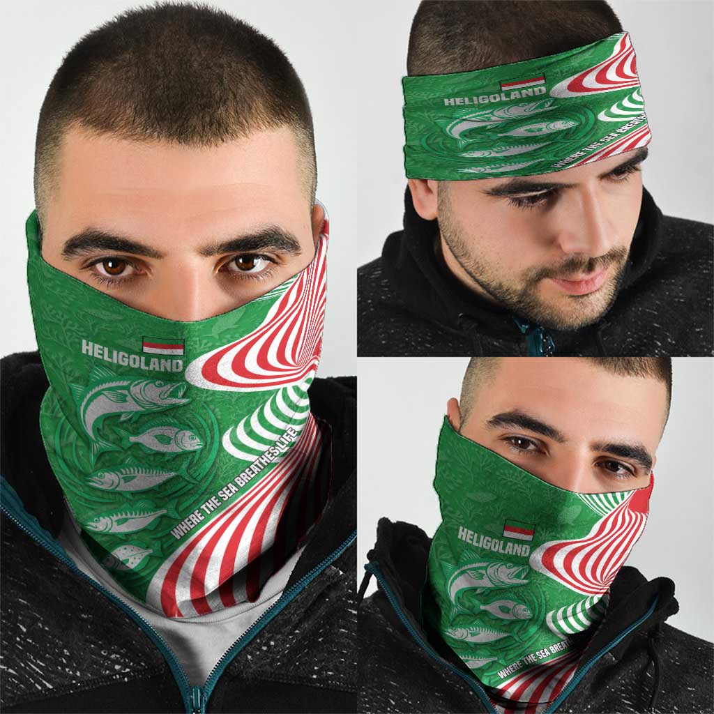 Germany Heligoland Neck Gaiter with Fish Illustration and Red Green Wave TS04