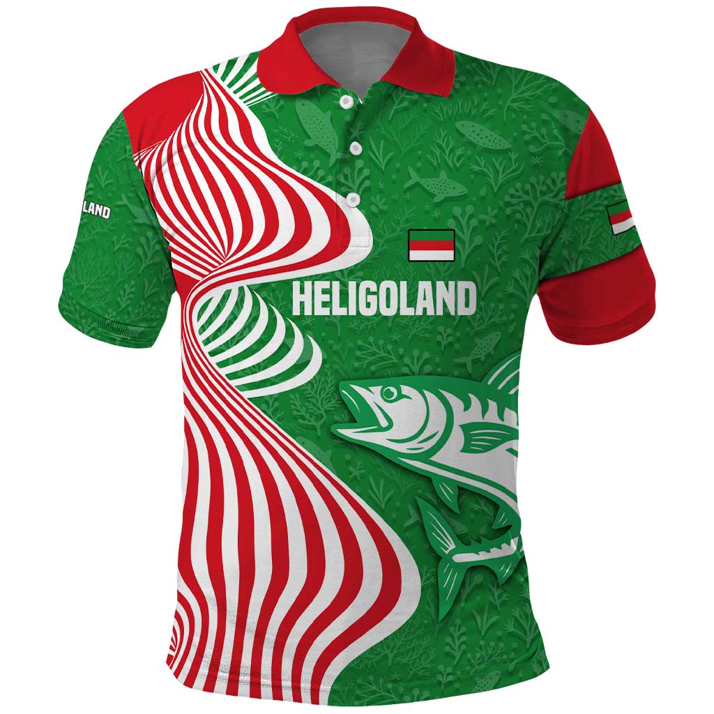 Germany Heligoland Polo Shirt with Fish Illustration and Red Green Wave TS04