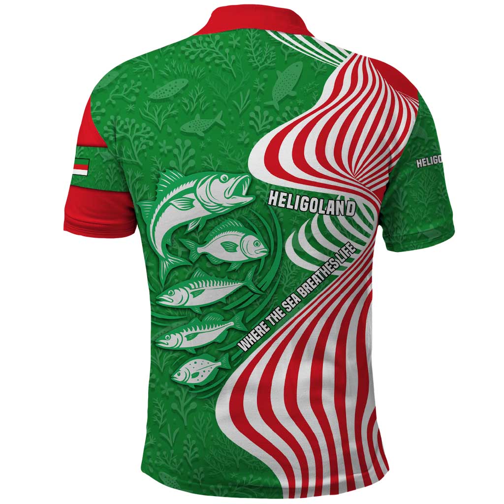 Germany Heligoland Polo Shirt with Fish Illustration and Red Green Wave TS04