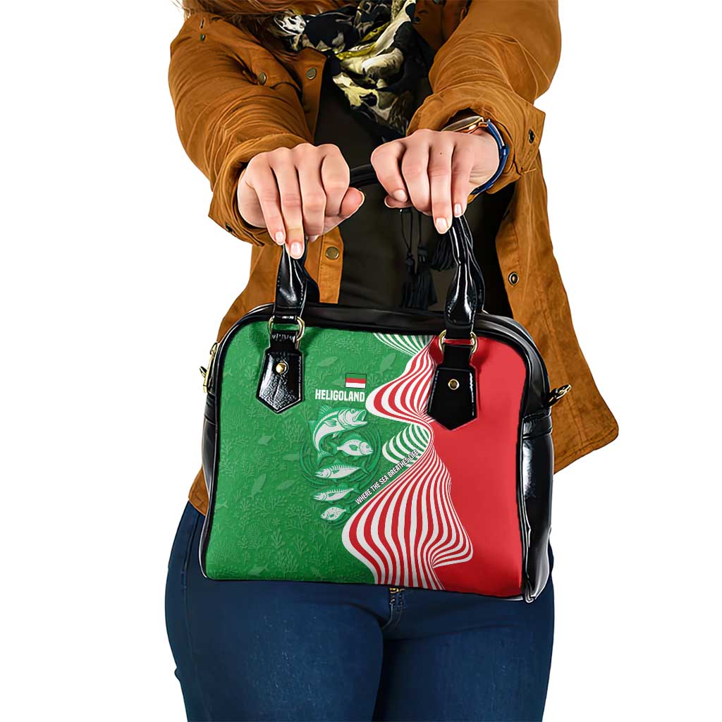 Germany Heligoland Shoulder Handbag with Fish Illustration and Red Green Wave TS04