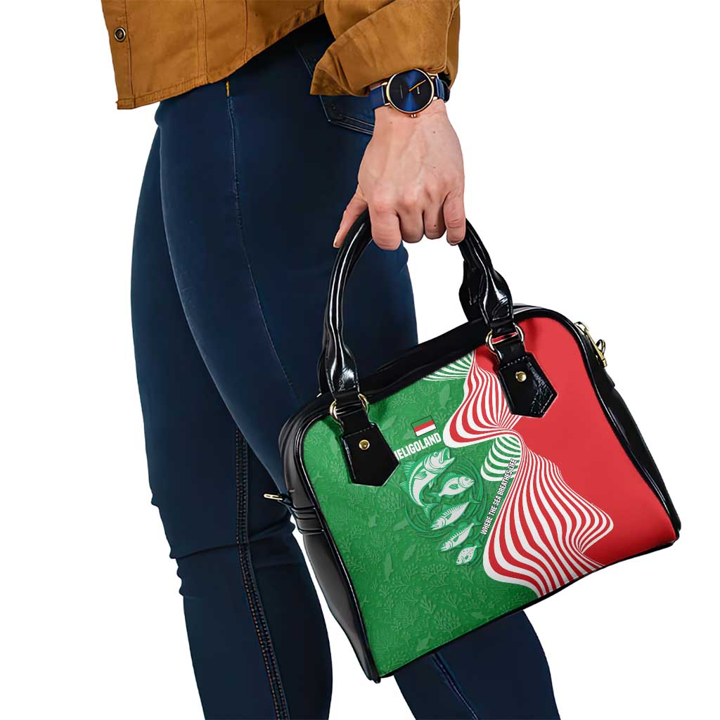 Germany Heligoland Shoulder Handbag with Fish Illustration and Red Green Wave TS04