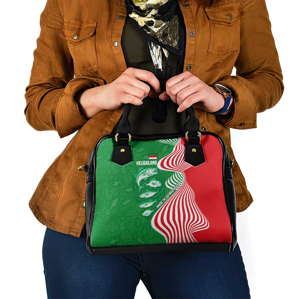 Germany Heligoland Shoulder Handbag with Fish Illustration and Red Green Wave TS04