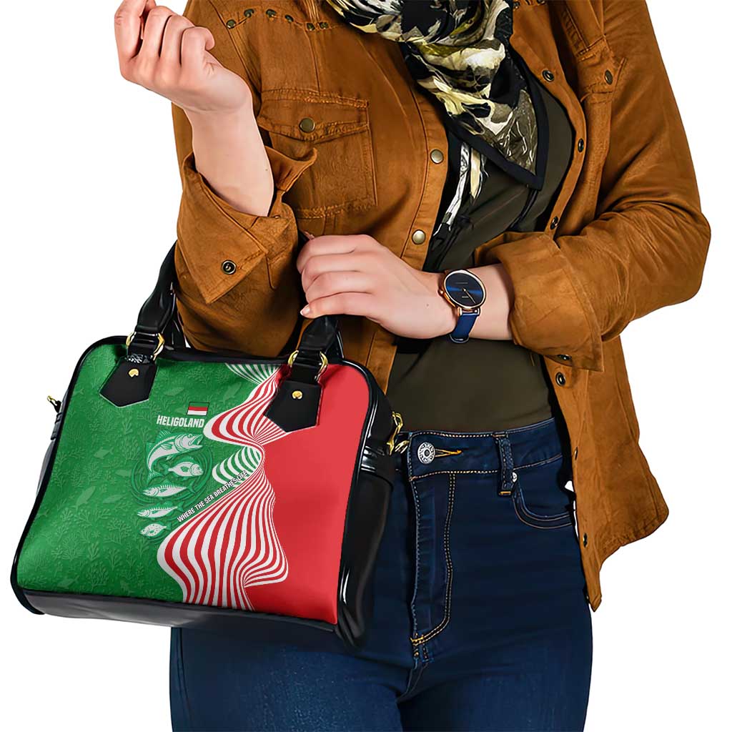 Germany Heligoland Shoulder Handbag with Fish Illustration and Red Green Wave TS04