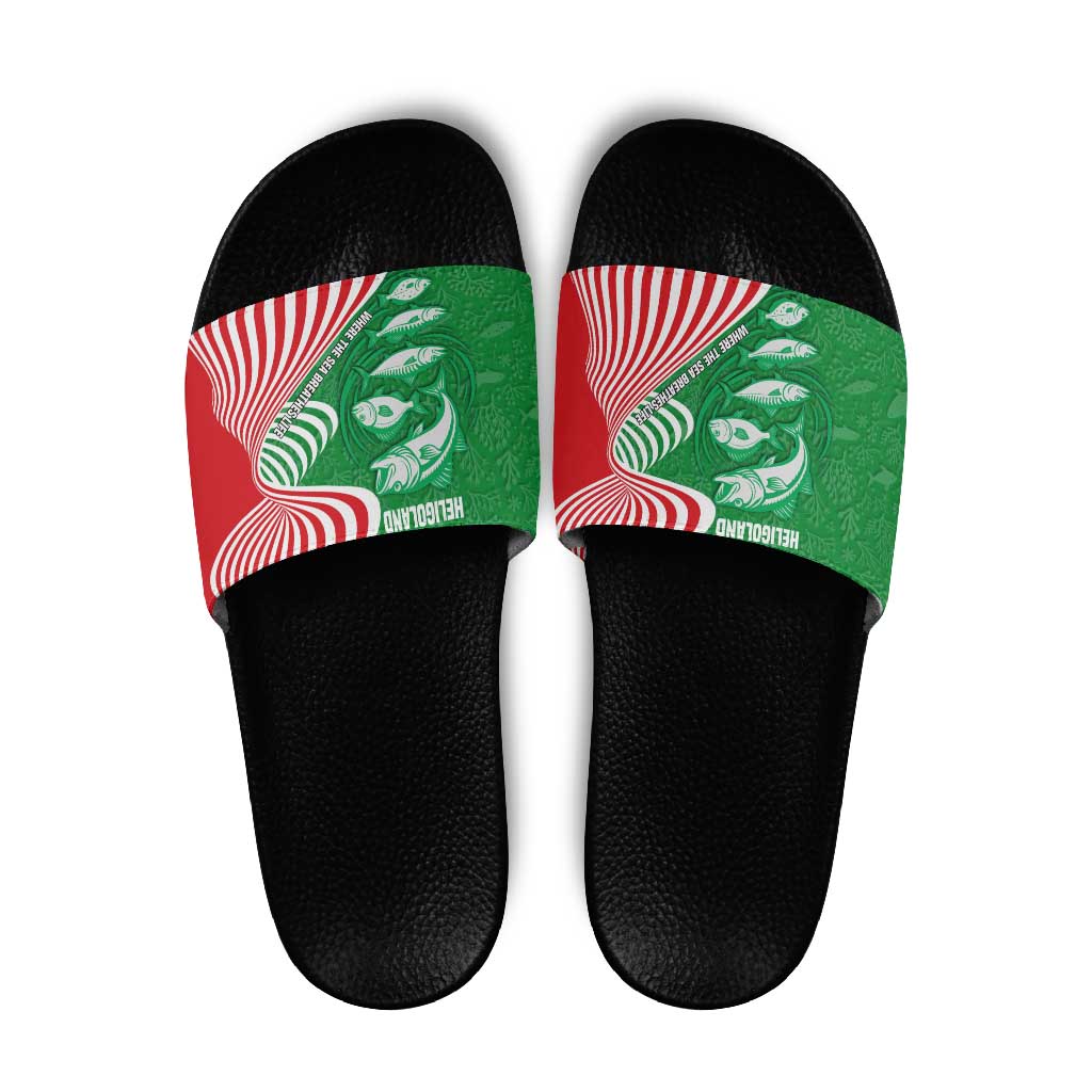 Germany Heligoland Slide Sandals with Fish Illustration and Red Green Wave TS04