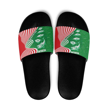 Germany Heligoland Slide Sandals with Fish Illustration and Red Green Wave TS04