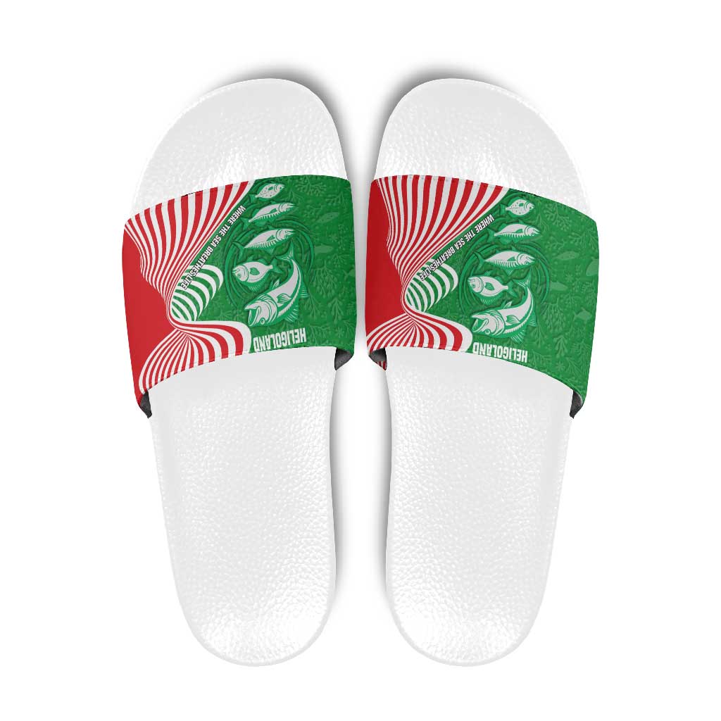 Germany Heligoland Slide Sandals with Fish Illustration and Red Green Wave TS04