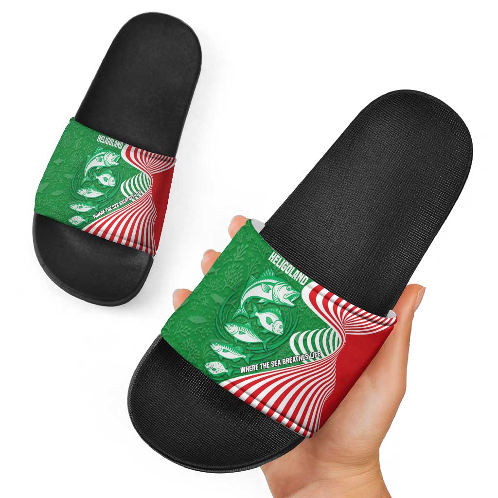 Germany Heligoland Slide Sandals with Fish Illustration and Red Green Wave TS04
