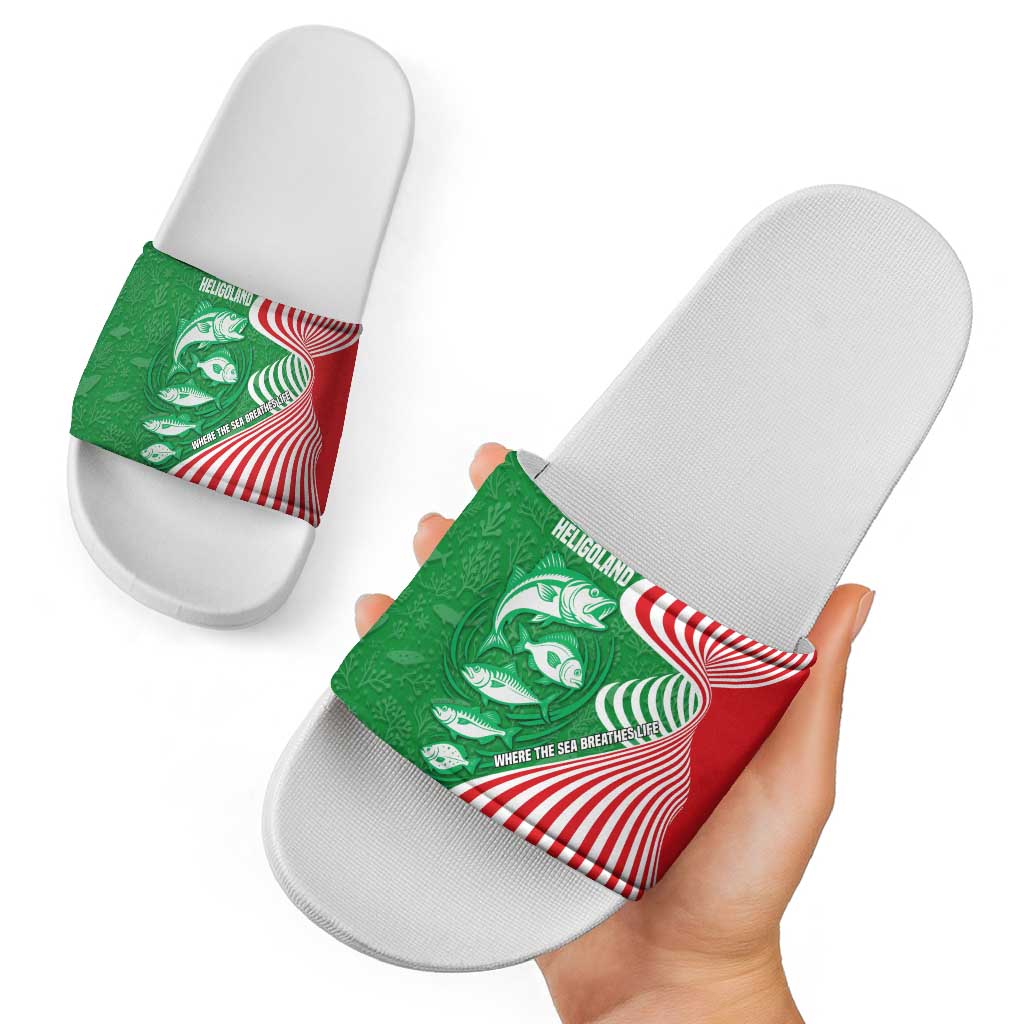 Germany Heligoland Slide Sandals with Fish Illustration and Red Green Wave TS04