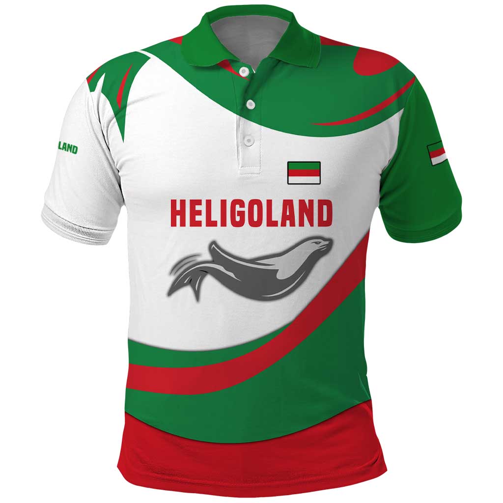 Germany Heligoland Polo Shirt with Seal Graphic and Red Green Wave Nature TS04