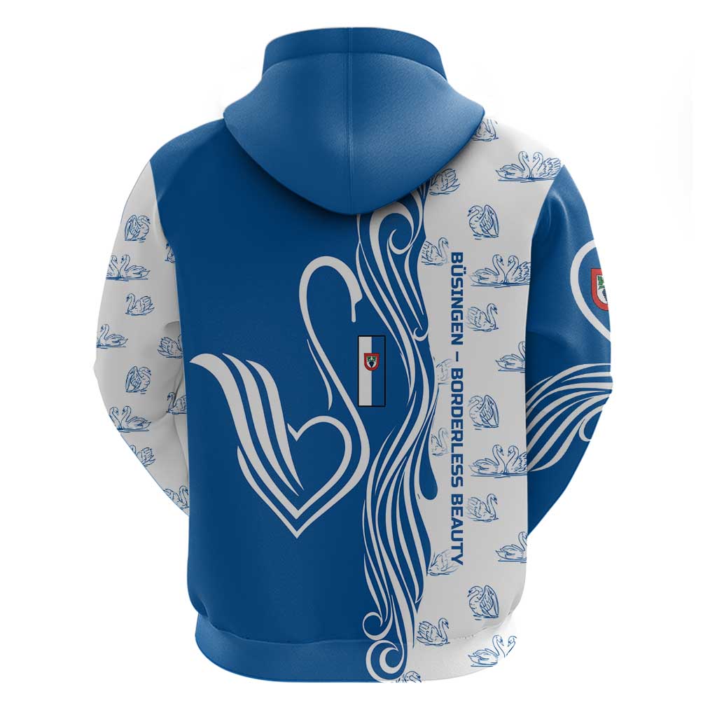 Busingen am Hochrhein Germany Hoodie with Swan Pattern and Blue White Heart Design TS04