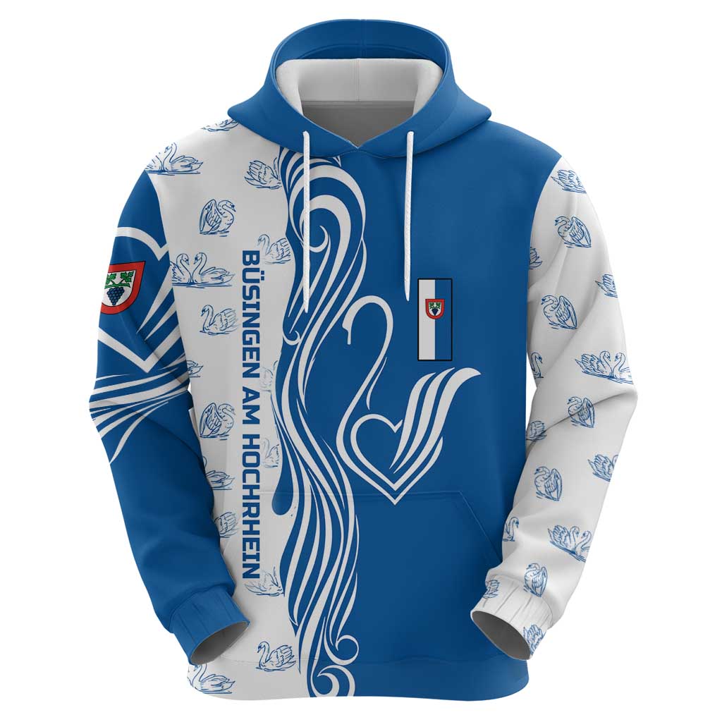 Busingen am Hochrhein Germany Hoodie with Swan Pattern and Blue White Heart Design TS04