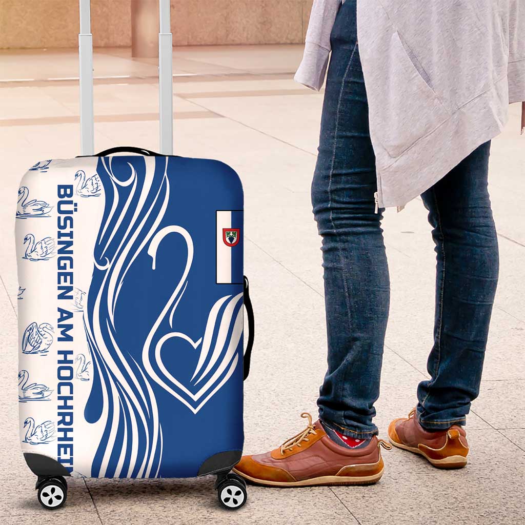 Busingen am Hochrhein Germany Luggage Cover with Swan Pattern and Blue White Heart Design TS04