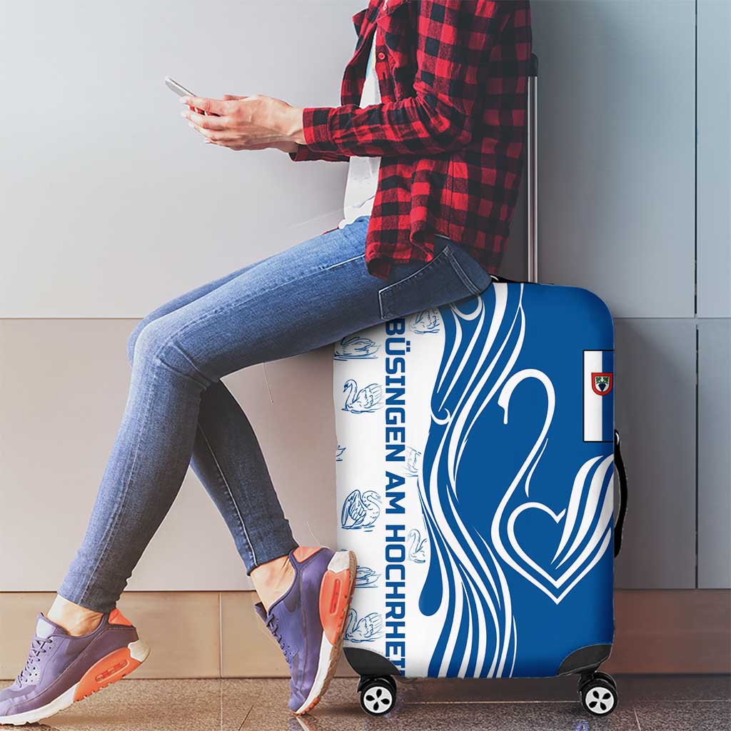 Busingen am Hochrhein Germany Luggage Cover with Swan Pattern and Blue White Heart Design TS04
