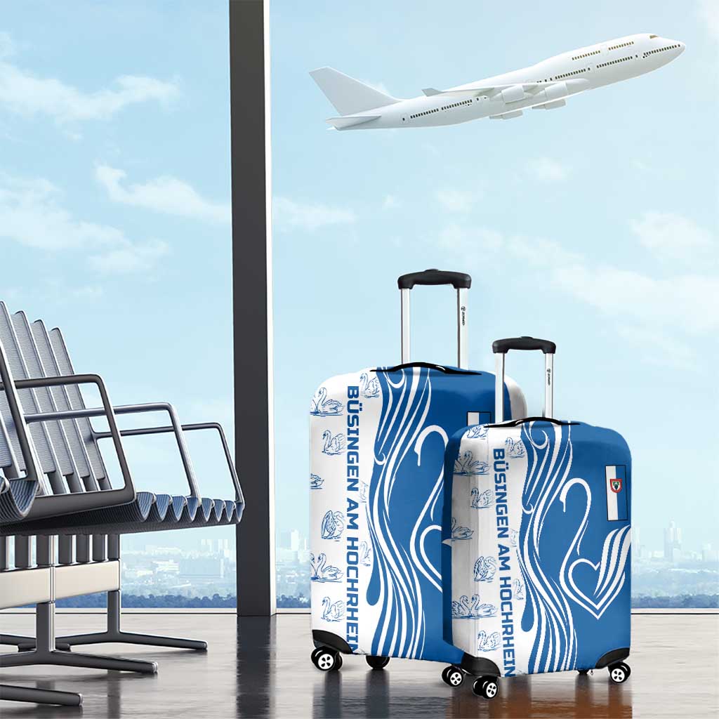 Busingen am Hochrhein Germany Luggage Cover with Swan Pattern and Blue White Heart Design TS04