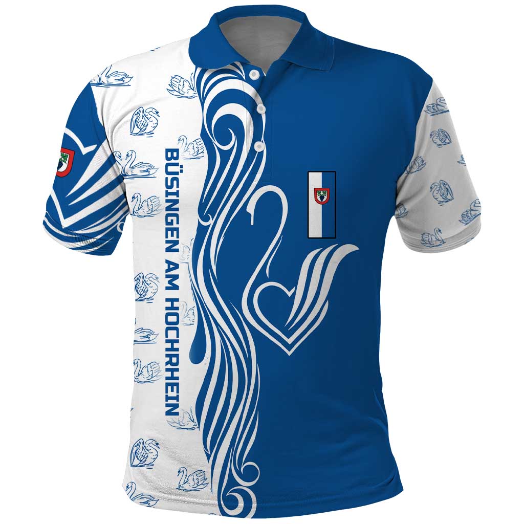Busingen am Hochrhein Germany Polo Shirt with Swan Pattern and Blue White Heart Design TS04
