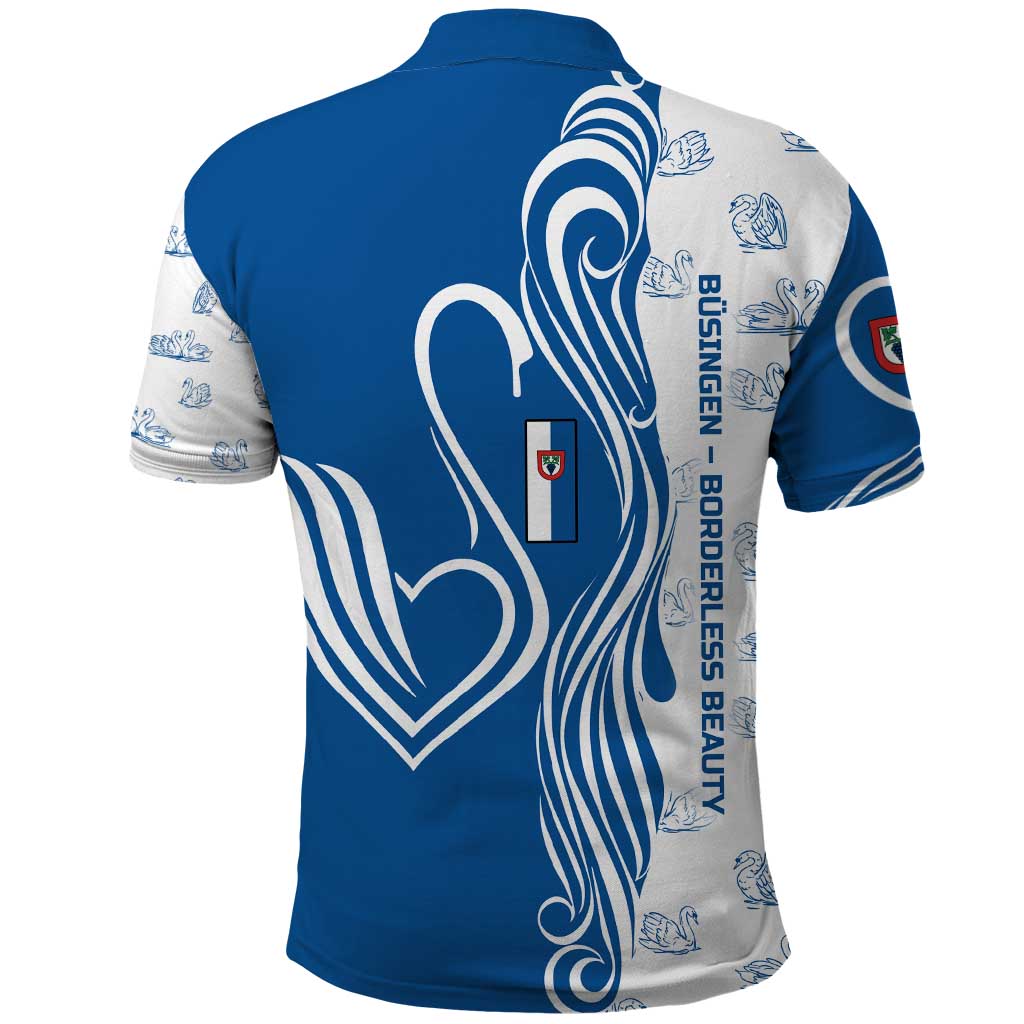 Busingen am Hochrhein Germany Polo Shirt with Swan Pattern and Blue White Heart Design TS04