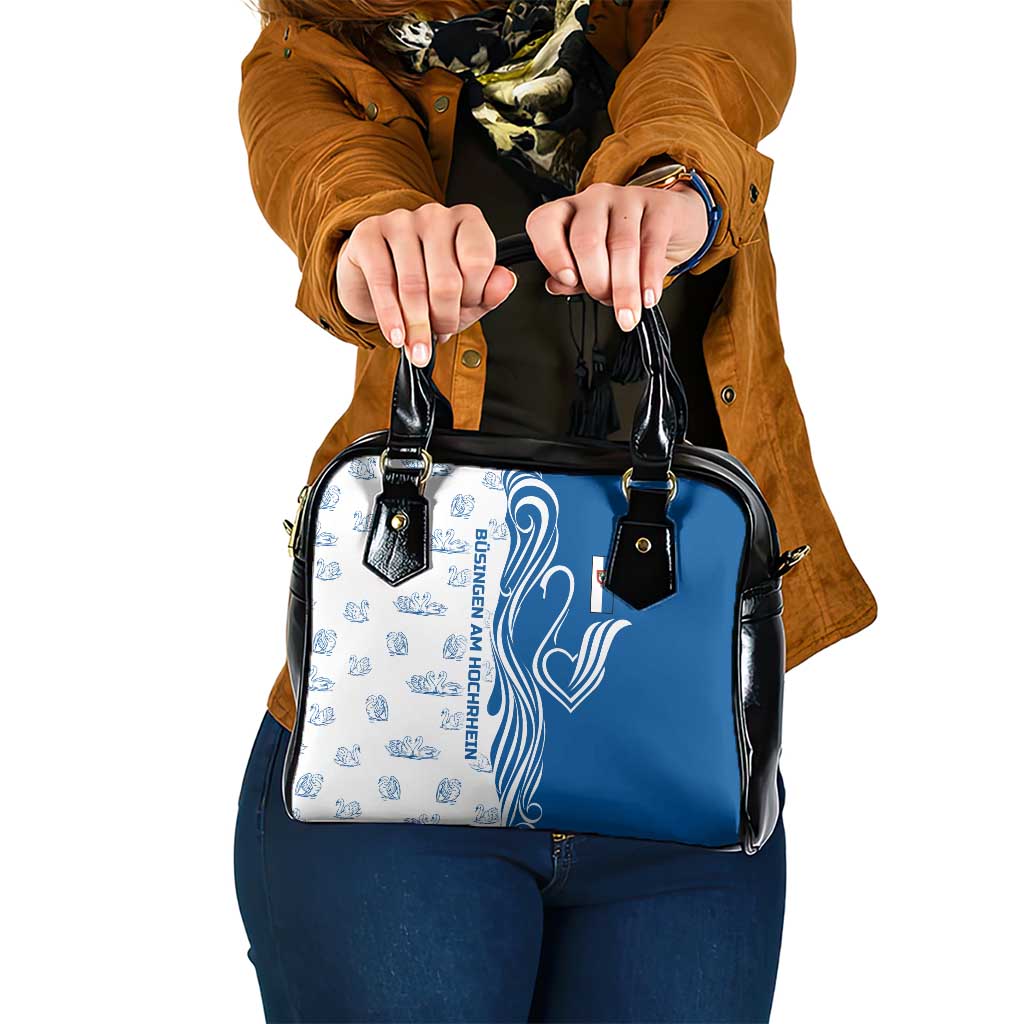 Busingen am Hochrhein Germany Shoulder Handbag with Swan Pattern and Blue White Heart Design TS04