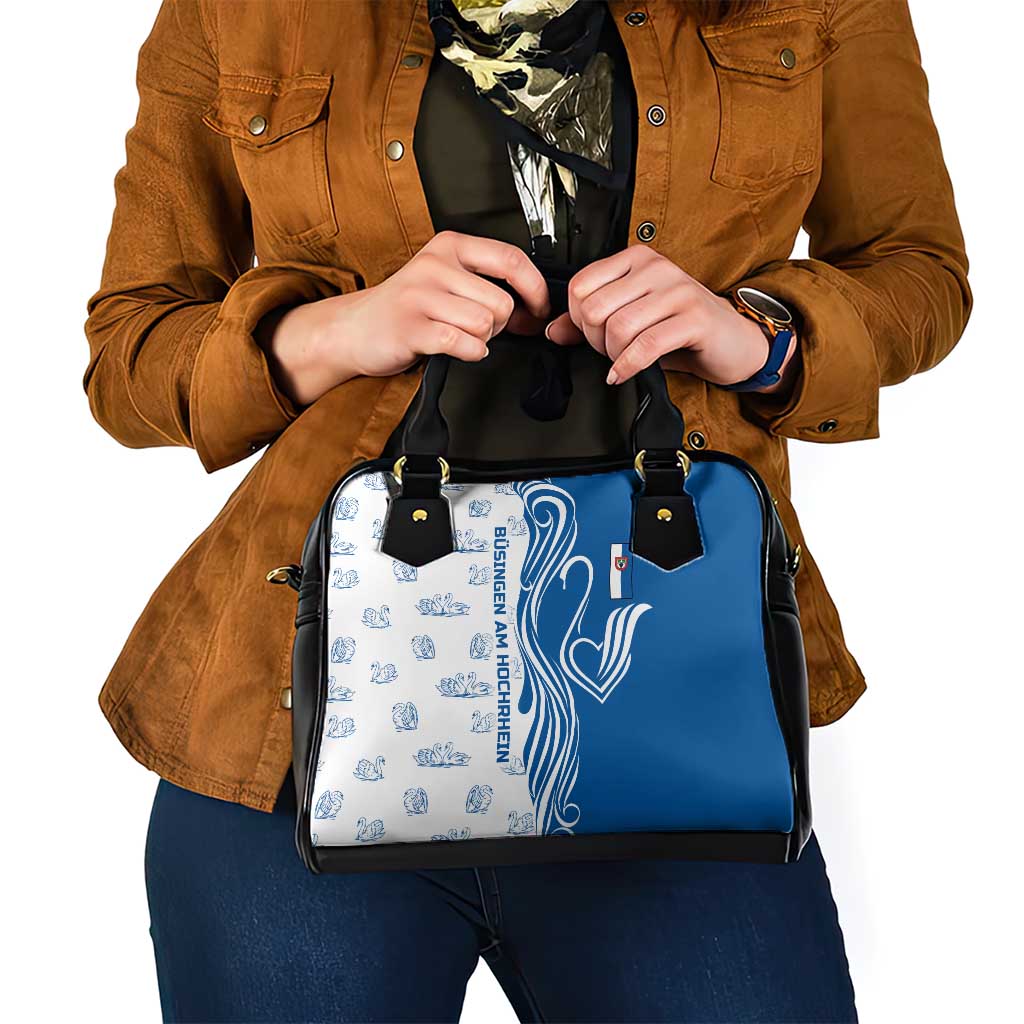 Busingen am Hochrhein Germany Shoulder Handbag with Swan Pattern and Blue White Heart Design TS04