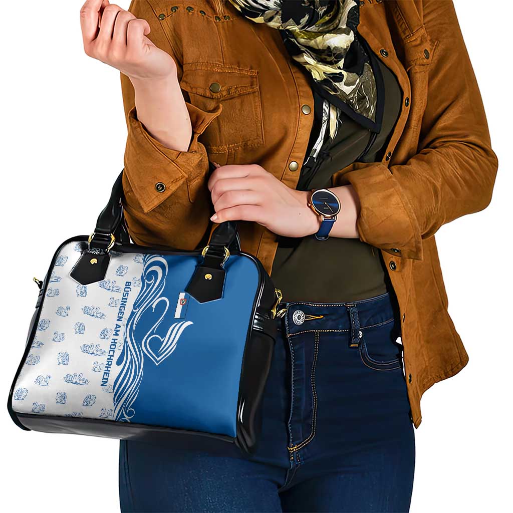 Busingen am Hochrhein Germany Shoulder Handbag with Swan Pattern and Blue White Heart Design TS04