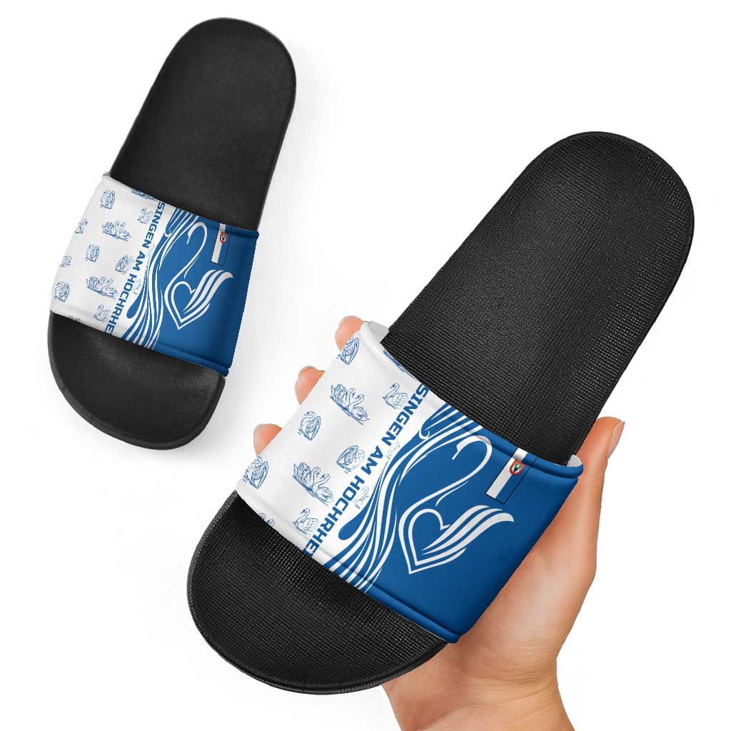 Busingen am Hochrhein Germany Slide Sandals with Swan Pattern and Blue White Heart Design TS04